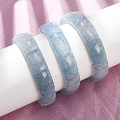 White Jade Rectangle Natural Dyed White Jade Imitation Aquamarine Beaded Stretch Bracelets for Women Men, Inner Diameter: 2.44 inch(6.2cm)