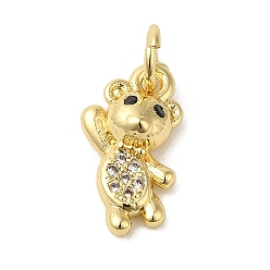 Real 18K Gold Plated Brass Micro Pave Clear Cubic Zirconia Pendants, Bear , Real 18K Gold Plated, 14x7.5x3.3mm, Hole: 3.2mm