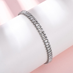 Rectangle 304 браслеты-цепочки из нержавеющей стали с прозрачным кубическим цирконием, 201 Браслеты-слайдеры из нержавеющей стали с цепочкой-коробкой для женщин, цвет нержавеющей стали, прямоугольные, 1/4 дюйм (0.55 см), внутренний диаметр: 2~3 дюйм (5~7.5 см)