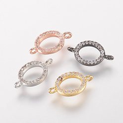 Mixed Color Brass Micro Pave Cubic Zirconia Links, Ring, Mixed Color, 14x8x2.5mm, Hole: 1mm