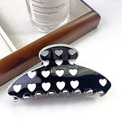 Черный Заколки-коготки из ацетата целлюлозы с узором в виде сердца, чёрные, 45x110 мм