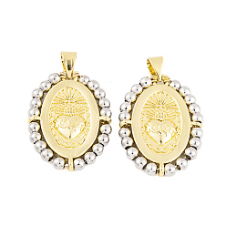 Настоящее золото 18K Стойки обшивки латунные подвески, без кадмия и без свинца, долговечный, овальные, реальный 18 k позолоченный, 25.5x18.5x3 мм, отверстие : 4x3 мм