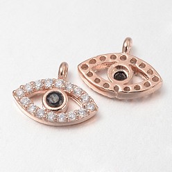 Rose Gold Eye Brass Micro Pave Cubic Zirconia Charms, Rose Gold, 8x11x2mm, Hole: 1mm