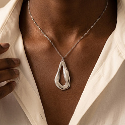 Stainless Steel Color Ocean 304 Stainless Steel Shell Shape Pendant Necklaces for Women, Tarnish Free, Stainless Steel Color, 15.75 inch(40cm)