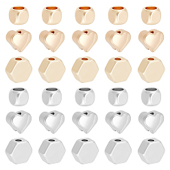 (52) Непрозрачная лаванда 48 шт. 6 стили латунные бусины-проставки, без никеля , шестиугольник, сердце и куб, платиной и золотом, 4~6x4~6x3~4 мм, отверстие : 1~2.5 мм, 8 шт / стиль