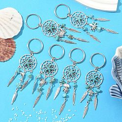 Античное Серебро Брелок из сплава магнезита синтетический бирюзовый, с железными разъемными кольцами для ключей и фурнитурой из сплава, античное серебро, 112 мм