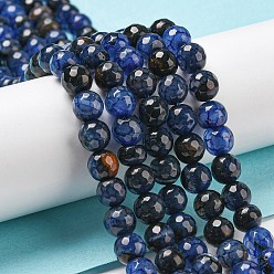 Midnight Blue Natural Agate Beads Strands, Dyed & Heated, Round, Faceted, Midnight Blue, 6mm, Hole: 1mm, about 62pcs/strand, 14.37~14.76 inch(36.5~37.5cm)