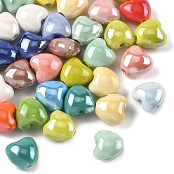 (52) Непрозрачная лаванда 40шт. перламутровые фарфоровые бусины ручной работы, сердце, разноцветные, 10x10x7 мм, отверстие : 1.8 мм