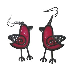 Камелия Серьги-подвески из сплава с птицами и смолой, платина, камелия, 63 мм, Птица: 32x47 mm