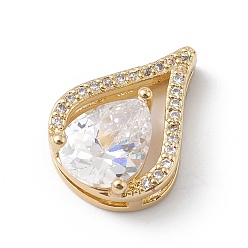 Прозрачный Реечное покрытие латунь микро паве кубический цирконий слайд подвески, долговечный, без кадмия и без свинца, реальный 18 k позолоченный, слеза, прозрачные, 16x11x6 мм, отверстие : 5x1 мм