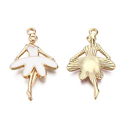 Белый Подвески из легкого позолоченного сплава, с эмалью, балерина, белые, 30.5x18x2.5 мм, отверстие : 1.8 мм