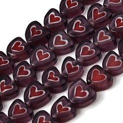 Темно-Красный Ручной работы Lampwork бисера нити, сердце, темно-красный, 7.5~8.5x7.5~9x3.5 мм, отверстие : 0.5 мм, около 51~52 шт / нитка, 14.96~15.16'' (38~38.5 см)