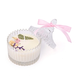 Lavender Blush Clear Glass Candles, Barrel Shaped Smokeless Decorations, with Dryed Flowers, the Box only for Protection, No Supply Again if the Box Crushed, Lavender Blush, 96x66mm