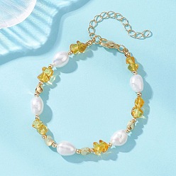 Разноцветный Браслеты из натурального янтаря и культивированного пресноводного жемчуга для женщин, самородки, с латунным, красочный, 7.28 дюйм (18.5 см)