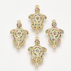 Золотой Соединители из латуни с микропаве и кубическим цирконием, черепаха, красочный, золотые, 23.5x13.5x3 мм, отверстие : 1 мм