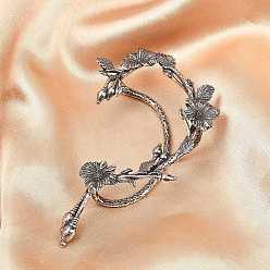 Античное Серебро 316 серьги-манжеты в форме цветка из хирургической нержавеющей стали, античное серебро, 88~91x52~53 мм