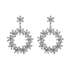 Crystal Alloy Rhinestone Stud Earrings, Flower, Crystal, 62x45mm