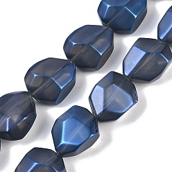 Морской Синий Стеклянные бусины с гальваническим покрытием , матовые, граненая полигона, Marine Blue, 12.5x9.5x7 мм, отверстие : 1 мм, около 50 шт / нитка, 23.86 дюйм (60.6 см)