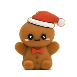 Gingerbread Man Рождественские силиконовые бусины, фокусные бусы, коричневые, Колобок, 28.5x24x14 мм, отверстие : 2.7 мм