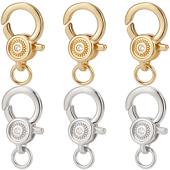 Золотой & Цвет Нержавеющей Стали 6 шт. 2 цвета латунь микропаве кубический цирконий застежки-лобстеры, с прыжковых колец, долговечный, плоско-круглые, золотые и нержавеющая сталь цвет, 16x10x5 мм, отверстие : 3 мм, 3 шт / цвет