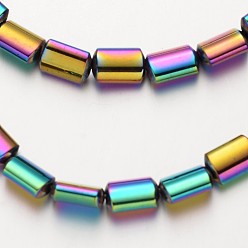 Rainbow Plated Electroplate Non-magnetic Synthetic Hematite Bead Strands, Rectangle, Multi-color Plated, 9x6x4mm, Hole: 1mm, about 47pcs/strand, 15.7 inch