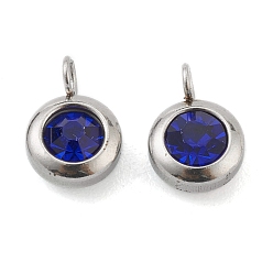 Сапфир 304 из нержавеющей стали амулеты горный хрусталь, очарование камня, плоско-круглые, цвет нержавеющей стали, сапфир, 9x6x4 мм, отверстие : 1.8 мм