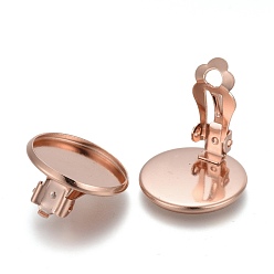 Розовое Золото 304 клипсы из нержавеющей стали, плоско-круглые, реальный 12 k позолоченный, лоток : 10 мм, 16.5x12x8 мм