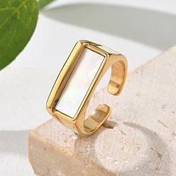 Настоящее золото 18K 304 из нержавеющей стали манжеты кольца, с оболочкой, прямоугольные, реальный 18 k позолоченный, Прямоугольник: 17.5x8 мм, регулируемый