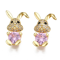 Real 16K Gold Plated Brass Clear Cubic Zirconia Pendants, Nickel Free, Rabbit, Real 16K Gold Plated, 24.5x15.5x9.5mm, Hole: 3.5x8mm