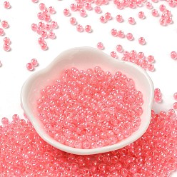 Salmon Glass Seed Beads, Inside Colours Lustered, Round, Salmon, 4x3mm, Hole: 1.4mm, about 7650pcs/pound