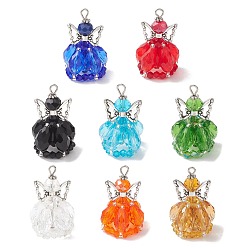 (52) Непрозрачная лаванда 8 шт. Стеклянные подвески, ангельское очарование, с крылом из сплава в тибетском стиле, латунными булавками и бисером., граненые, разноцветные, 35x22 мм, отверстие : 2.5x4 мм