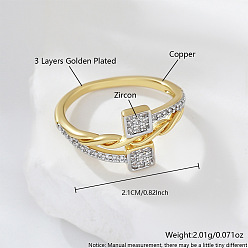 Real Gold Plated & Real Platinum Plated Кольца из латуни с микропаве, прозрачные кольца с кубическим цирконием, квадратный, настоящее золото и платина, размер США 6 (16.5 мм)