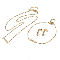 Золотой Прямоугольник 304 наборы ожерелий, браслетов и сережек-гвоздиков из нержавеющей стали со стразами для женщин, золотые, 7.83 дюйм (199 мм)