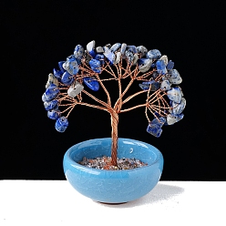 Ляпис-Лазурь Натуральные лазуритовые чипсы украшения в виде дерева жизни с чашеобразной основой, Медная проволока, энергетический камень фэн-шуй, подарок для женщин и мужчин, медитация, 80~100 мм