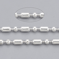 Серебро Латунные шаровые цепи, стиль мяча, круглые и овальные, долговечный, пайки, с катушкой, без кадмия и без свинца, серебряные, 3.7x2 мм, около 301.83 футов (92 м) / рулон