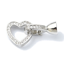 Платина Стойка покрытие латунь проложить прозрачный кубический цирконий застегнуть застежки, долговечный, без свинца и без кадмия, сердце, платина, 12.5x13x3 мм