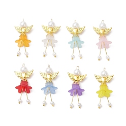 (52) Непрозрачная лаванда Подвески матовым акриловым, ангел, с фурнитурой из сплава и стеклянными жемчужными бусинами, разноцветные, 48x21.5x18 мм, отверстие : 3 мм, 8 шт / комплект
