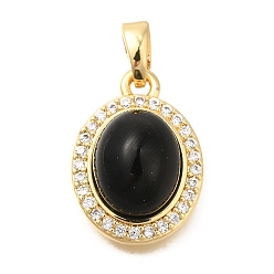 Настоящее золото 18K Подвески из латуни микропаве с фианитами и стеклом, овал с подвесками-кабошонами, с целью перехода в кольце, без кадмия, без никеля и без свинца, реальный 18 k позолоченный, 17x12.5x7 мм, отверстие : 3.5x4 мм