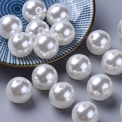 White Imitation Pearl Acrylic Beads, Dyed, Round, White, 10x9.5mm, Hole: 2.5mm, about 1070pcs/pound
