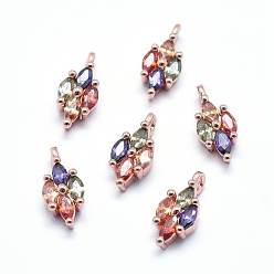 Розовый Позолоченный Латунь прелести, с кубического циркония, без кадмия, без никеля и без свинца, лошадиный глаз , разноцветные, Настоящее розовое золото покрыто, 12x5.5x3 мм, отверстие : 1.5 мм