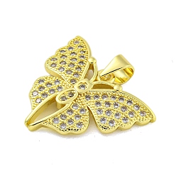 Real 18K Gold Plated Brass Micro Pave Clear Cubic Zirconia Pendants, Butterfly, Real 18K Gold Plated, 18.5x22.5x2.5mm, Hole: 3x3.5mm