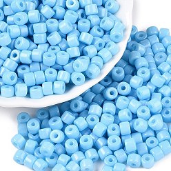 Светло-Голубой Непрозрачная краска для выпечки стеклянный бисер, круглое отверстие, цилиндр, Небесно-голубой, 4x5.5 мм, отверстие : 1.8 мм, Около 2500 шт / фунт