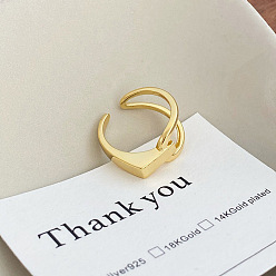 Золотой 925 регулируемые манжеты из стерлингового серебра для женщин, неправильные линии, золотые, внутренний диаметр: регулируемый