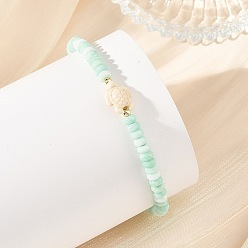Turquoise Ocean Dyed Synthetic Turquoise Sea Turtle & Ombre Effect Dyed Glass Rondelle Beaded Stretch Bracelets, Turquoise, Inner Diameter: 2.17 inch(5.5cm)