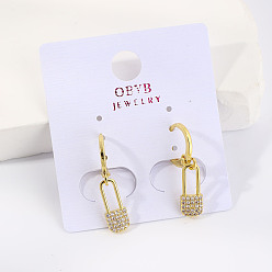 Золотой Геометрический замок латунный прозрачный кубический цирконий брошь серьги-кольца, День святого Валентина, золотые, 27x6 мм