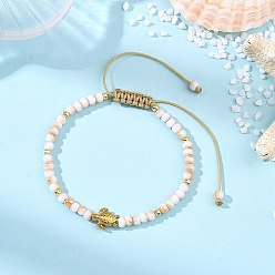 Белый Навахо Стеклянные бусины плетеные браслеты из бисера, 304 Регулируемые браслеты из нержавеющей стали с подвеской в виде черепахи для женщин и мужчин, навахо белый, внутренний диаметр: 1.93~3.31 дюйм (4.9~8.4 см)