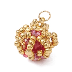 Красный Подвески-короны из стеклянных бусин, с круглыми стеклянными жемчужинами и 304 соединительными кольцами из нержавеющей стали, красные, 15~16x12~14 мм, отверстие : 3 мм