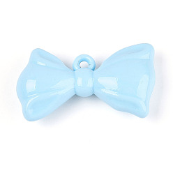Светло-Голубой Непрозрачные акриловые подвески, бантом, Небесно-голубой, 31~32x55.5~57x16 мм, отверстие : 3.8 мм