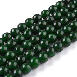 Dark Green Natural White Jade Beads, Round, Dyed, Dark Green, 10mm, Hole: 1.2mm, about 38pcs/strand, 14.57''(37cm)
