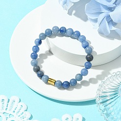 Синий Авантюрин Натуральный синий авантюрин бусины эластичные браслеты для женщин мужчин, с золотыми 304 бусинами из нержавеющей стали, внутренний диаметр: 2-1/4 дюйм (5.7 см)